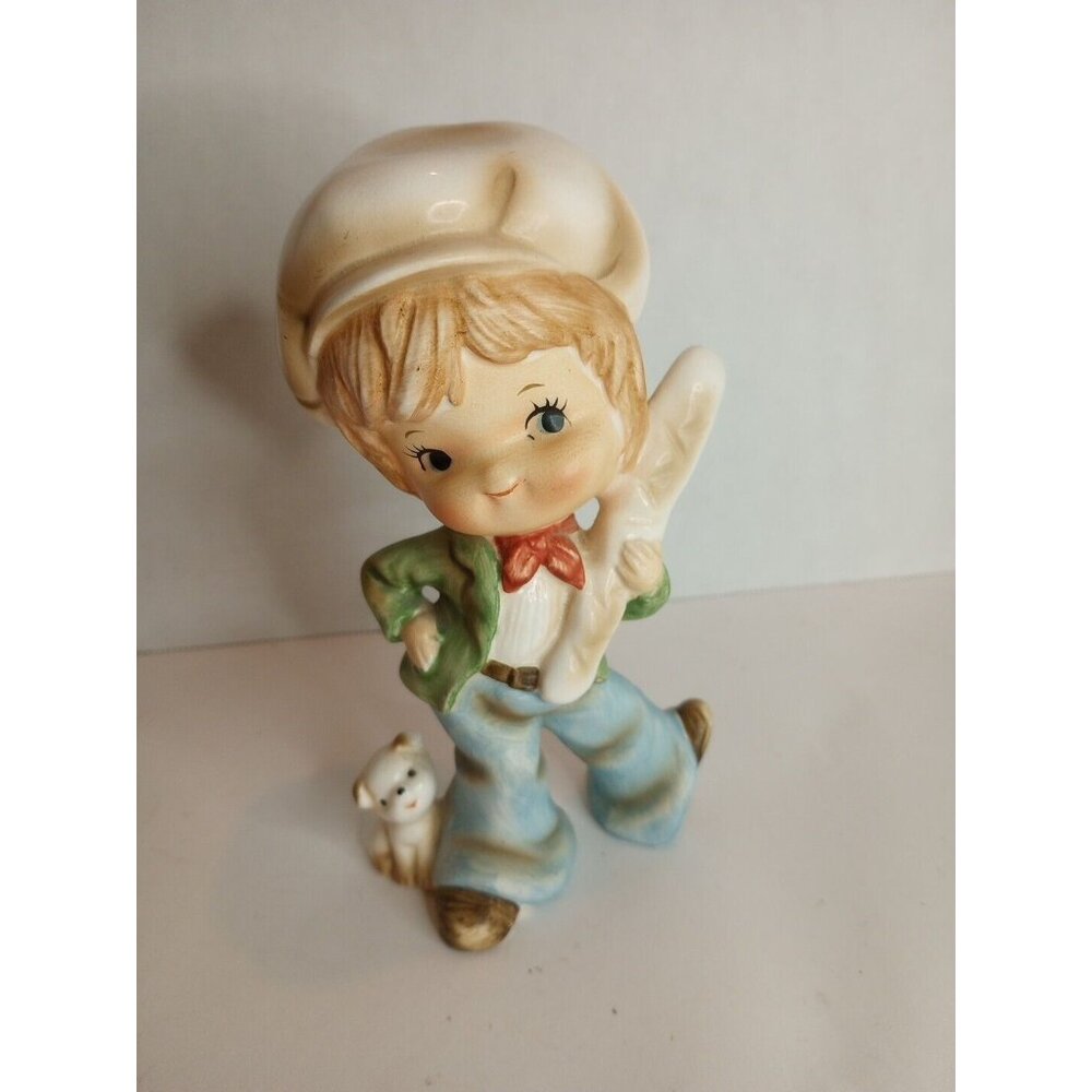 Vintage Sassy Boy With Dog And Baguette  Figurine Marked J44014A Sample